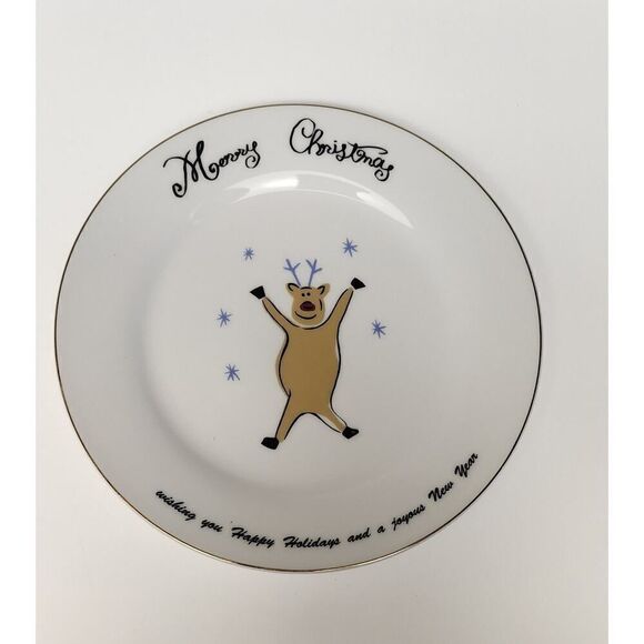 MERRY BRITE CHRISTMAS 7.5" SANTA TREE GIFT REINDEER SET OF 8 BREAD PLATES/BOWLS - Picture 5 of 16